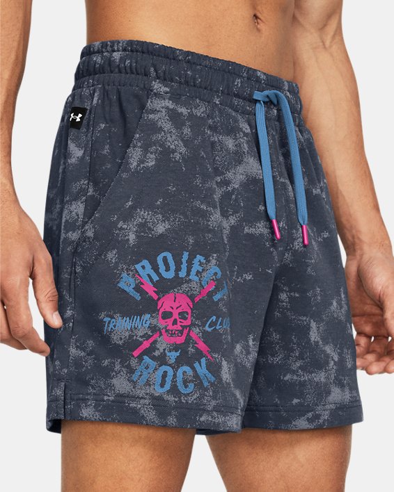 Men's Project Rock Rival Terry Printed Shorts in Gray image number 3